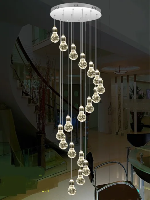 

Stairs lights Bulb shape LED pendant lights rotating suction crystal pillar bubble column villa living room pendant lamps ZA