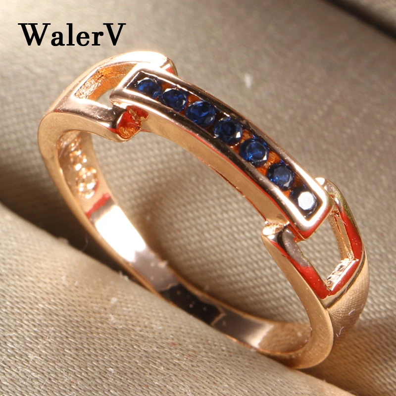 

WalerV Gold Color Rings For Women Custom Fashion Charm Simple Personality Blue Crystal Ring Wedding Fingers Ring jewelry Gifts