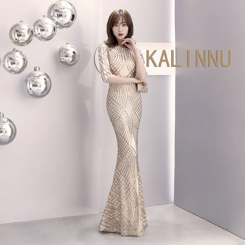 Formal dress Bead Half sleeve stripe Slim TrumpetMermaid Host Club night Long Party Maxi Dress for woman (27)