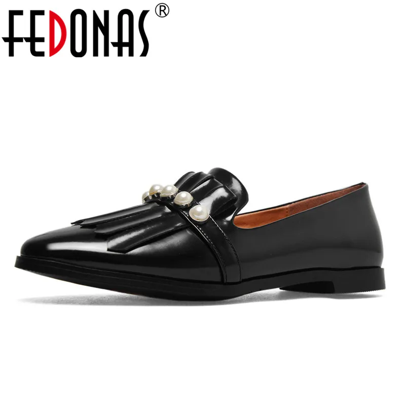 

FEDONAS Women's Shoes Woman Patent Leather Beading Moccasins Ladies Shoes Woman Female Flats Mother Footwear Flats Shoes