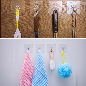 

Plastic towel hanger kitchen wall hook towel hanger Anti-skid HooksStrong Sticky Traceless Transparent Wall Hook