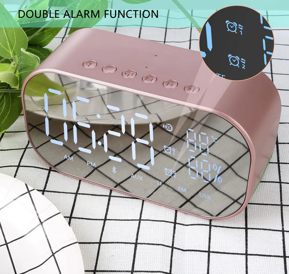 Q9 Bluetooth Speaker LED Alarm Clock With FM Radio AUX TF Portable Wireless Speaker Outdoor Music Player Mirror Surface Altavoz (10)