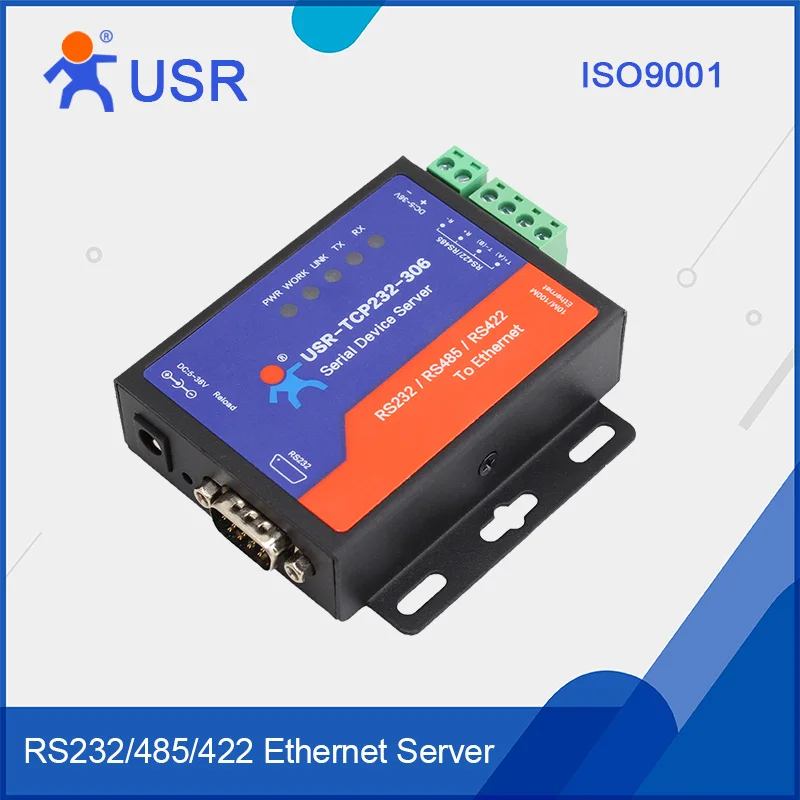 

USR-TCP232-306 Serial To TCP IP Converter Support DNS DHCP Built-in Webpage RS232 RS485 RS422 Free Shipping
