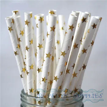 

Star Gold Foil Paper Drinking Straws 300pcs Wedding Party Drink Stars Straw JIANFA-Food Grade Gold Paper Straw Biodegradable