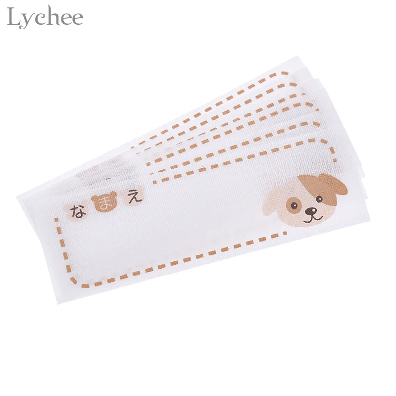 Lychee 6pcs/pack Cute Cartoon Animal Name Sticker Patches Iron On Handwritten Name Patch DIY Clothing Applique Accessory