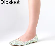 Дамы Цвет интрига кристалл полный пробуренных женские туфли на плоской подошве с острым носком Весна Strappy блеск Стразы Flattie тонкие туфли