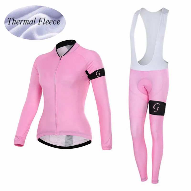 Розовый дышащая быстросохнущая зима с длинными рукавами Велоспорт трикотаж