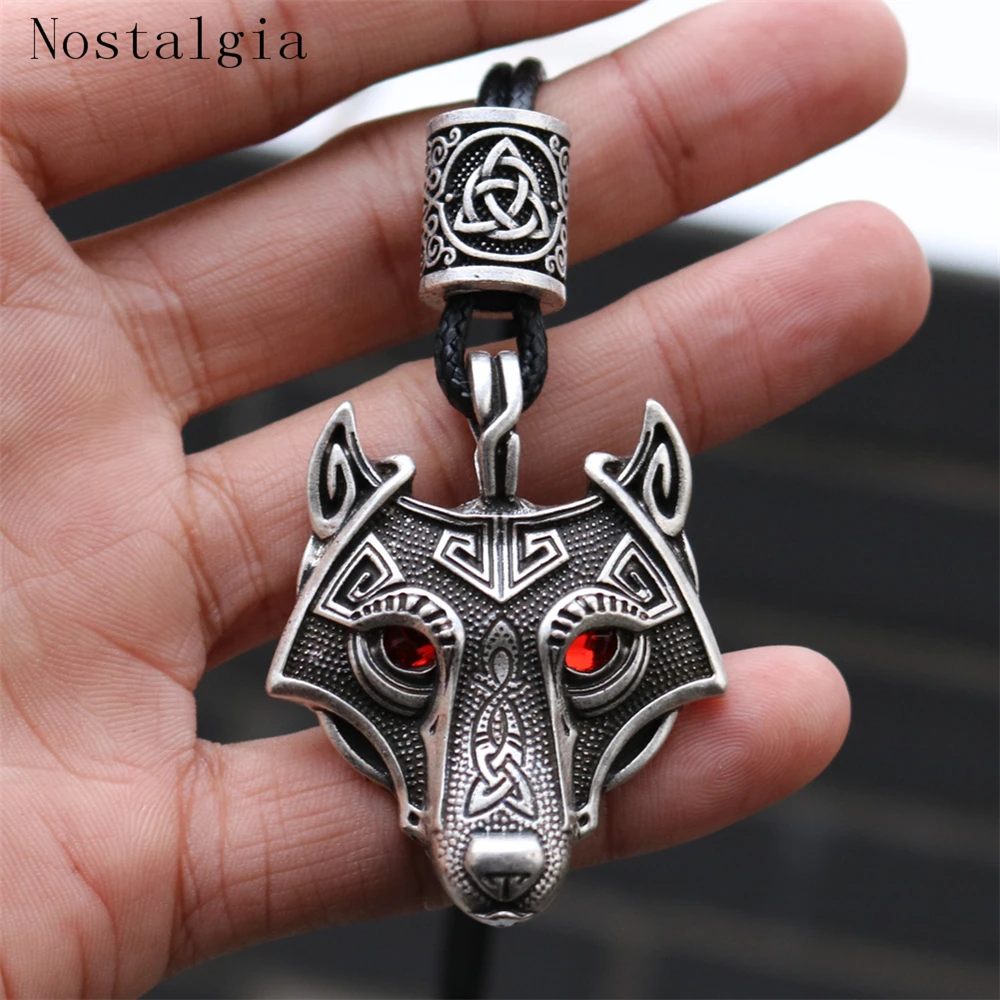 

Nostalgia Norse Vikings amulet Pendant Necklace Norse Wolf Head Runes Beads Necklace Original Animal Jewelry Wolf Head hange