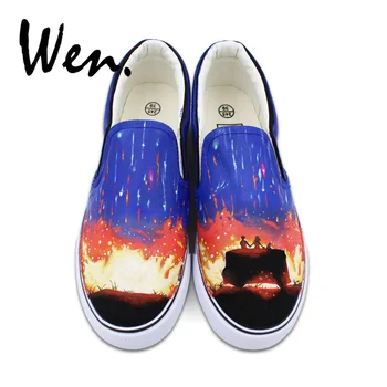 

Wen Original Design Hand Painted Shoes Beautiful Galaxy Sky Sunset Women Slip-on Canvas Sneakers Shallow Mouth Platform Plimsoll