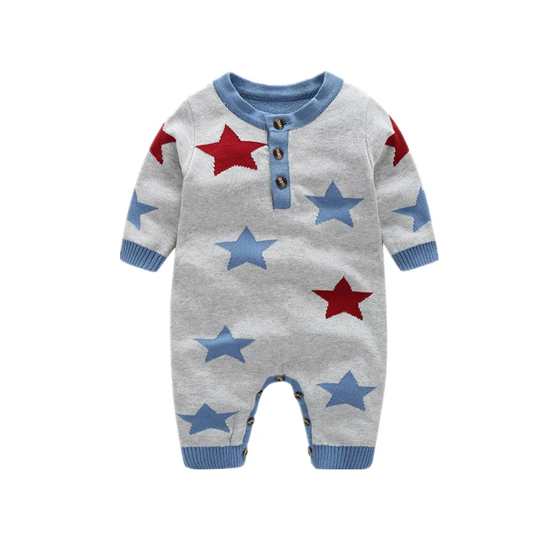 

Myudi -Newborn Baby Sweater Cotton Knitted Star Children's Warm Romper Boys Girls' one piece Clothing Toddler New year Gift 0-2Y