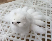Pequeno bonito simulação branco resina & pele de raposa do brinquedo nove-caudas de raposa boneca de presente cerca de 18×7.5 cm 1403
