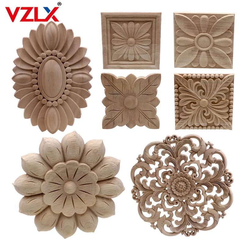 Vintage Unpainted Wood Carved Decal Corner Applique Frame For Home Furniture Wall Cabinet Door Decorative Wooden Miniature Craft