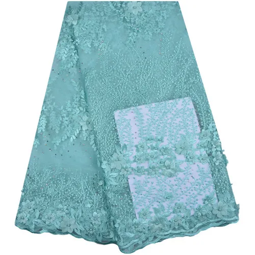 Sky Blue French Lace Fabric 3D Flowers Embroidered African Tulle Lace Fabric With Beads African Lace Fabric For Wedding A1255 - Цвет: As picture