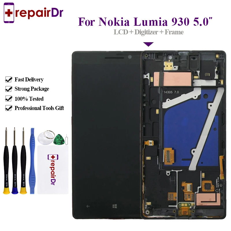 5 0 ''Оригинальный ЖК дисплей для NOKIA Lumia 930 сенсорный экран дигитайзер с рамкой в