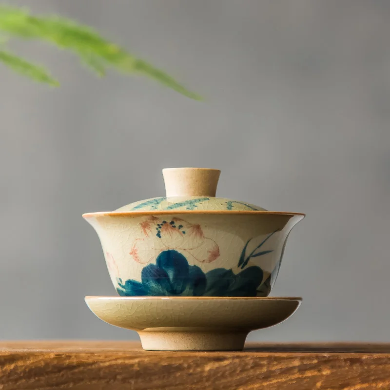 Китайский чайный сервиз Turee Gaiwan, винтажный, ручная роспись, керамический чайный сервиз, ручная роспись, фарфоровый чайный набор кунг-фу, чаша - Цвет: 1