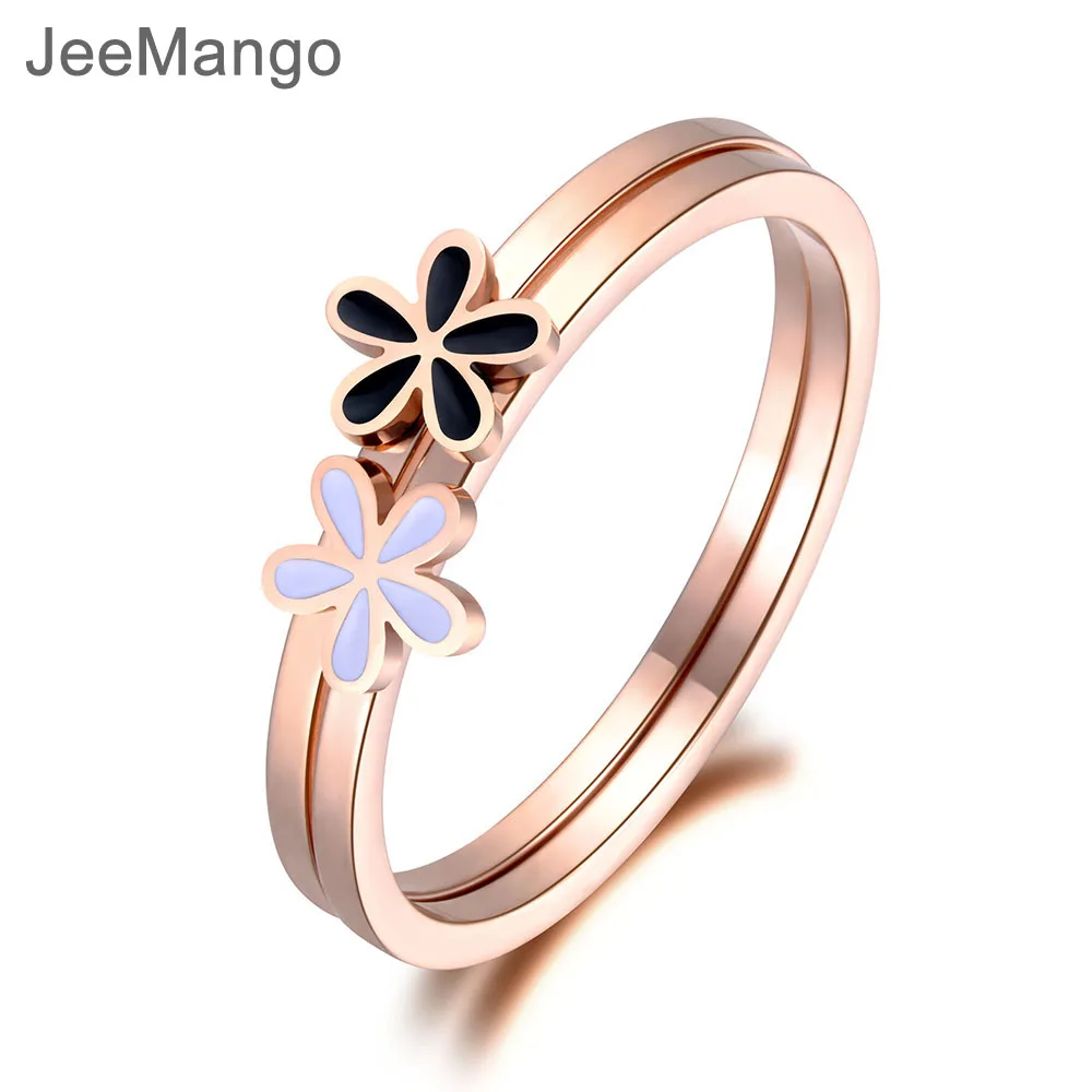JeeMango модное белое/черное кольцо с двойными цветами ювелирное изделие для женщин