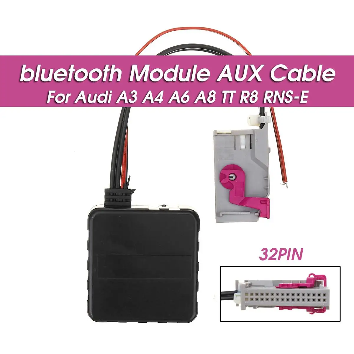 

32 Pin Car bluetooth Kit Module AUX Input Audio Cable Adapter For Audi A3 A4 A6 A8 TT R8 RNS-E