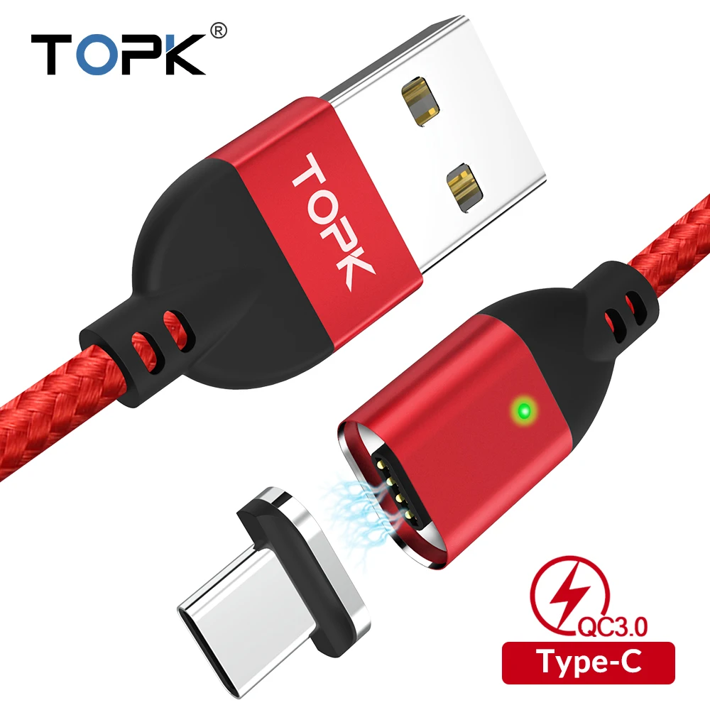 

TOPK Q-FLine Magnetic USB C Cable For Samsung Galaxy S9 Plus S8 Quick Charge 3.0 USB Type C Fast Charging Data Type-C Cable