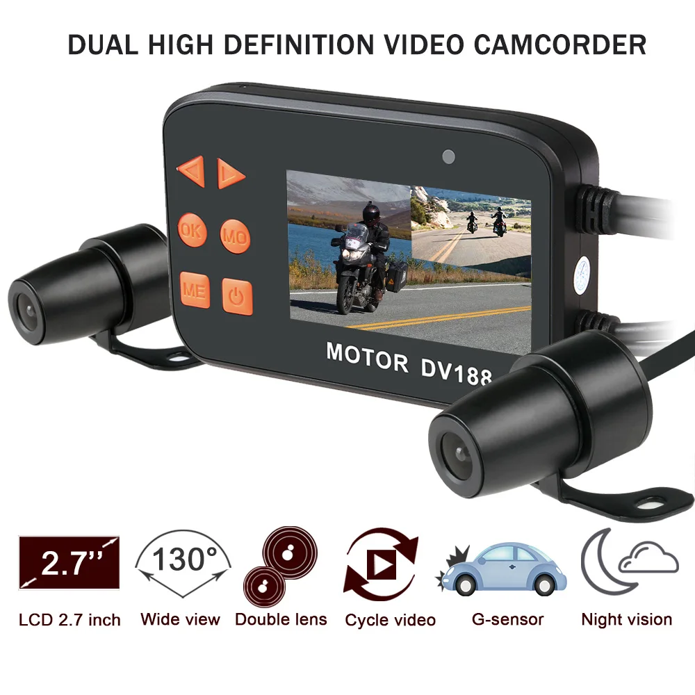 Fodsports DV188 мотоциклетная DVR Экшн камера с двумя объективами 1080P 2 7 дюймов Камера 130