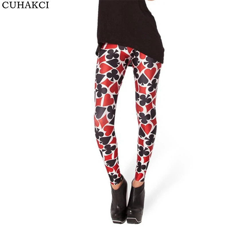 CUHAKCI Legging 3D Digital Red Sexy Leggins Fashion Plum Blossom Poker