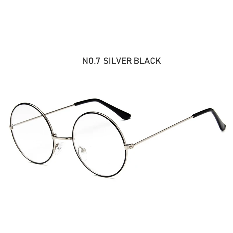 Модные классические ретро большие круглые винтажные стеклянные оправы, металлическая оправа, прозрачные линзы, очки для глаз, женские и мужские оптические очки - Цвет оправы: C7 Silver Black