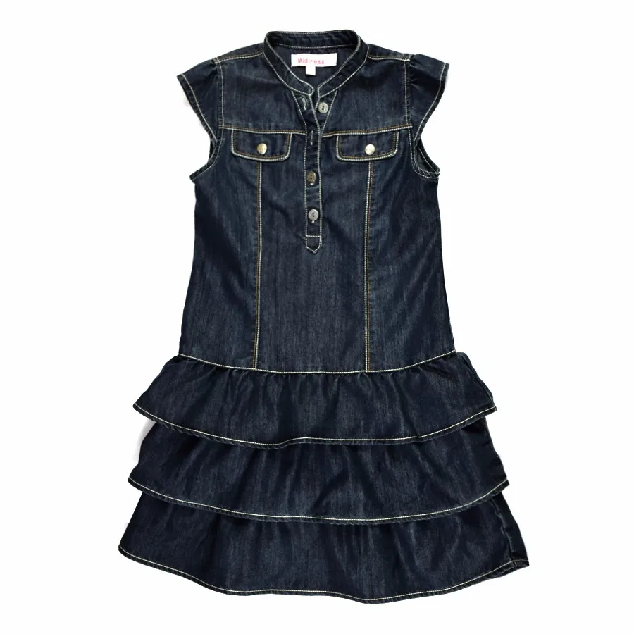 

Baby Girls Princess Dresses Denim Sundress Jeans Layered Tutu Dresses Ruffled Sleeve Vintage Bebe Vestidos Menina Girl Clothing