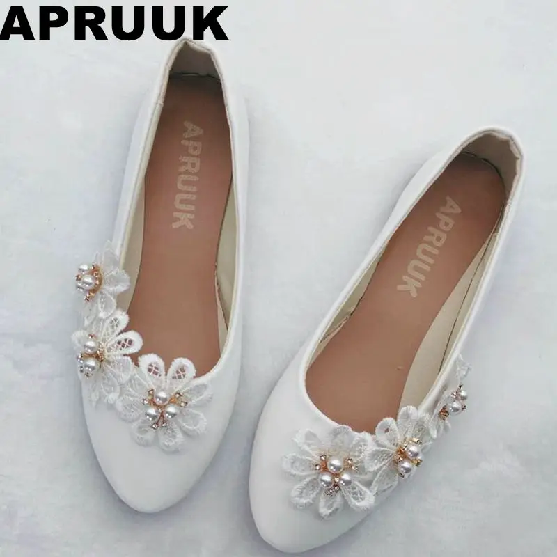 Flats Wedding Shoes For Women Lace Flower Crystal Bridal Brides Flat