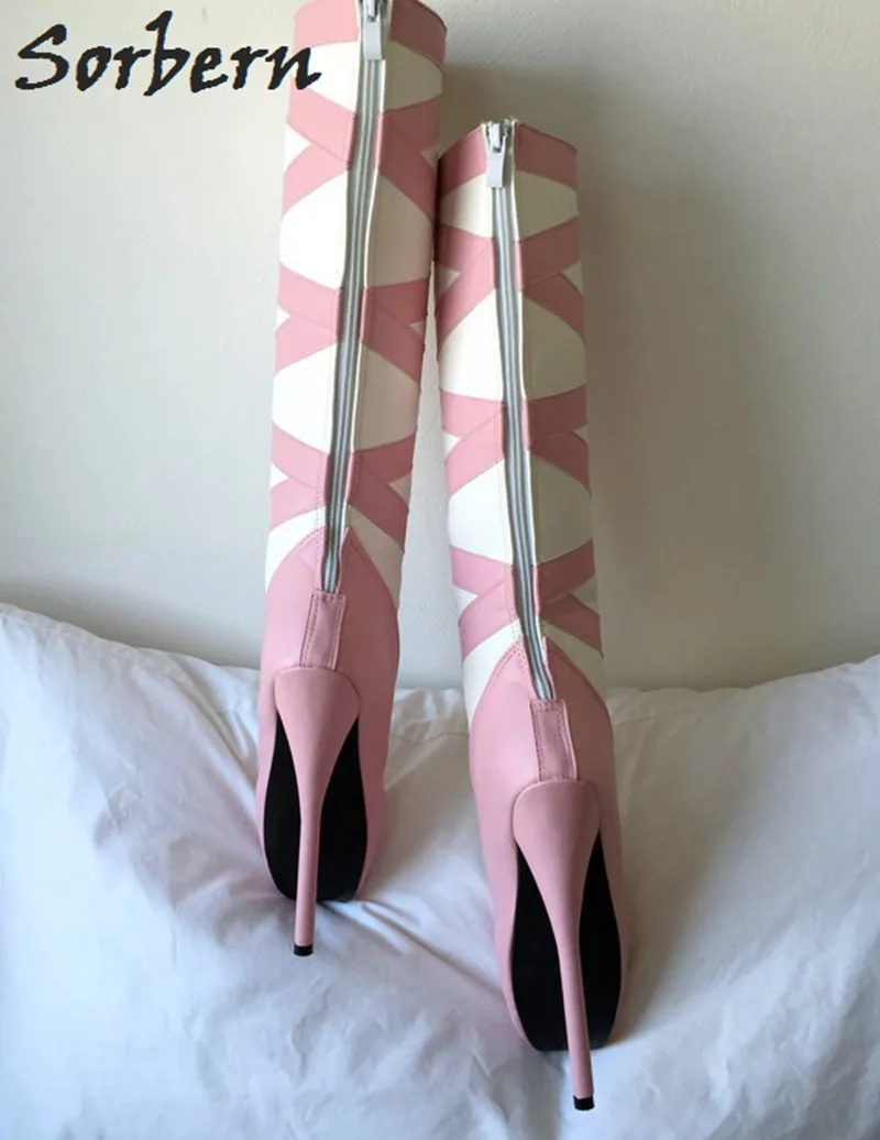 Boots Booties And Custom Heel Zipper Women Sorbern Leg Knee White Last High discount Fit Sm Back 18Cm Stop118 Ballet Wide Unisex Pink Shoes 9 Boots Booties And Custom 9