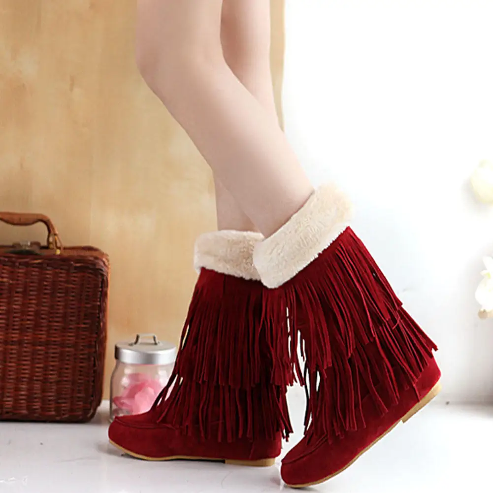 

SARAIRIS 2018 wholesale large Size 34-43 Women Snow Boots Shoes Fashion Winter Warm Plush Russia Fringes Boots Shoes Woman
