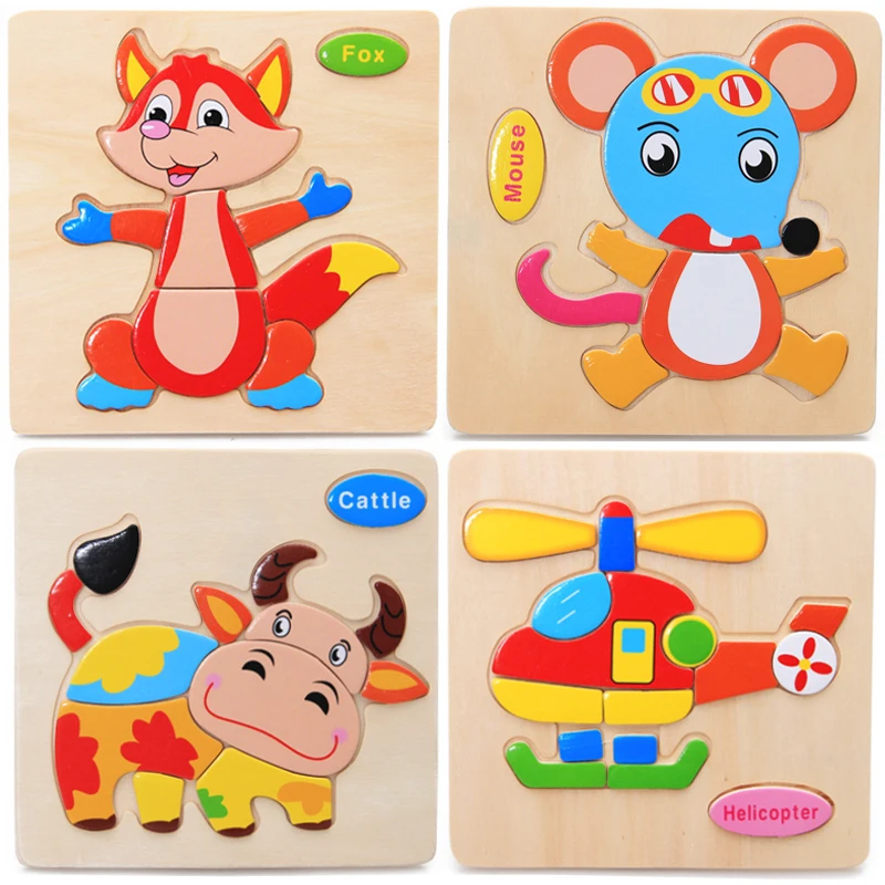 Дети 3D головоломки деревянные игрушки для дети мультфильм Животные движение фрукты головоломки интеллект детей Ранние развивающие игрушки