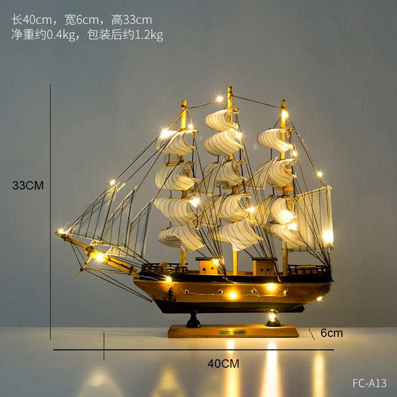 Средиземноморская деревянная парусная лодка с светильник, украшения для дома, гостиной, спальни, кафе, ресторана, Детский Рождественский подарок - Цвет: FC-A13