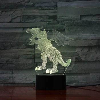 

LED 3D vision night light Dinosaur Colors Table lamps lampen Indoor Art Lighting Christmas New Year Decoration Crafts USB Cable