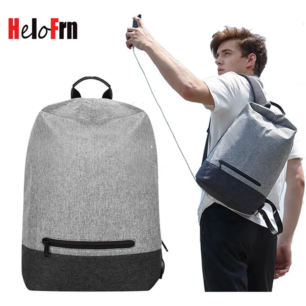 

HeloFrn Korean Casual Men Backpack Canvas Male Female Bag Laptop School Backpack For Teenager Bag Student USB Charging Mochila