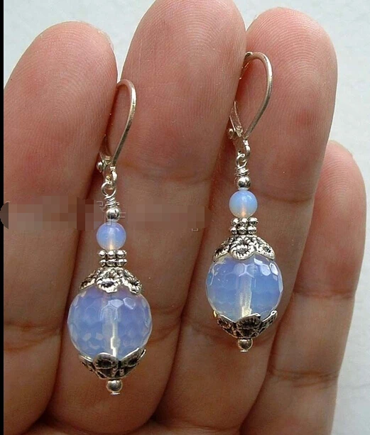 

Free shipping@@@@@ Handmade Faceted Blue Fire Opal Sterling Silver Leverbacks Earrings