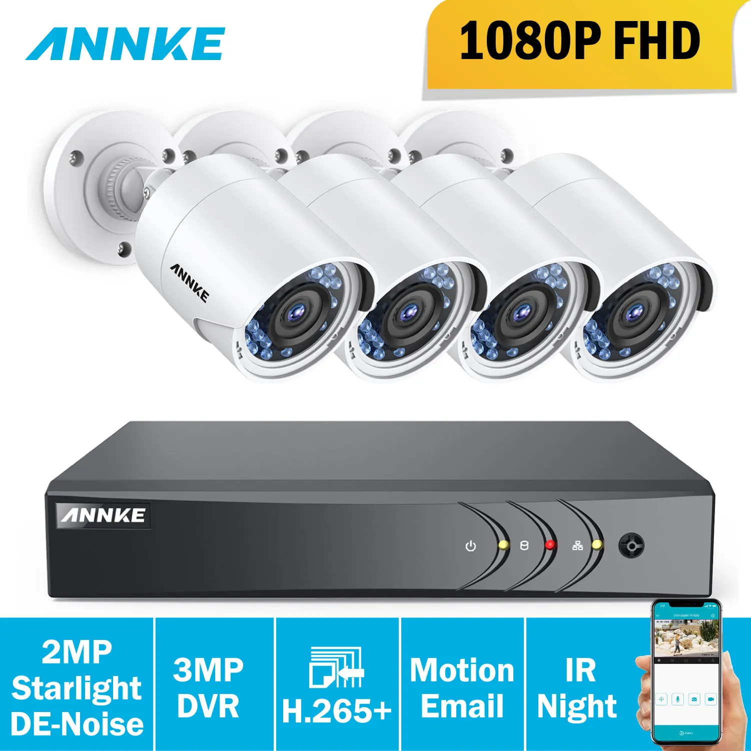 ANNKE 1080P HD система безопасности 4CH HDMI DVR комплект с 4 шт. 2MP наружная камера