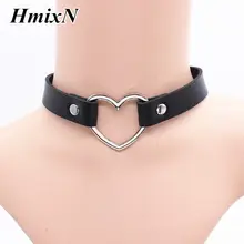 Новинка, черная кожа, большое сердце, бархат, чокер-ожерелье в стиле панк, кнопка, заклепки, чокер, ПУ воротник, ювелирное изделие для женщин, колье