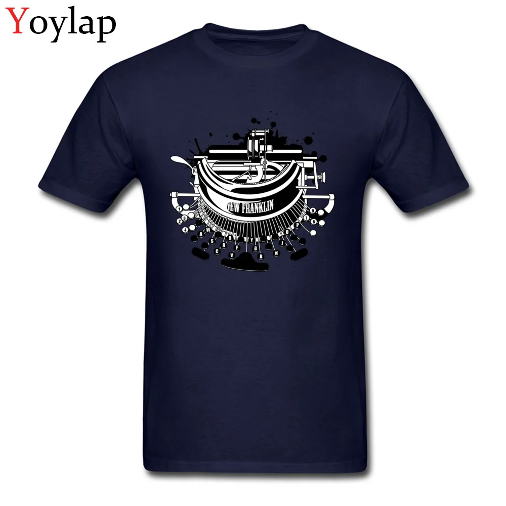 Printing Adult Steampunk typewriter T Shirt Plain Summer Autumn Short Sleeve Crewneck 100% Cotton Tops Shirts Leisure Tee Shirts navy