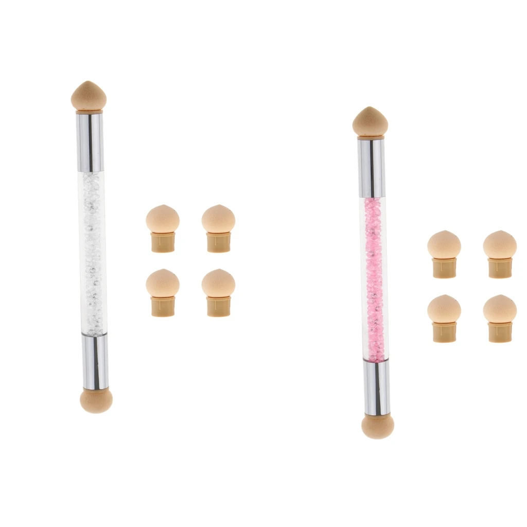 Nail Art Brush, Dual Tipped Ombre Nail Art Sponge Brush For DIY Gradient Blooming UV Gel Nails - White & Pink