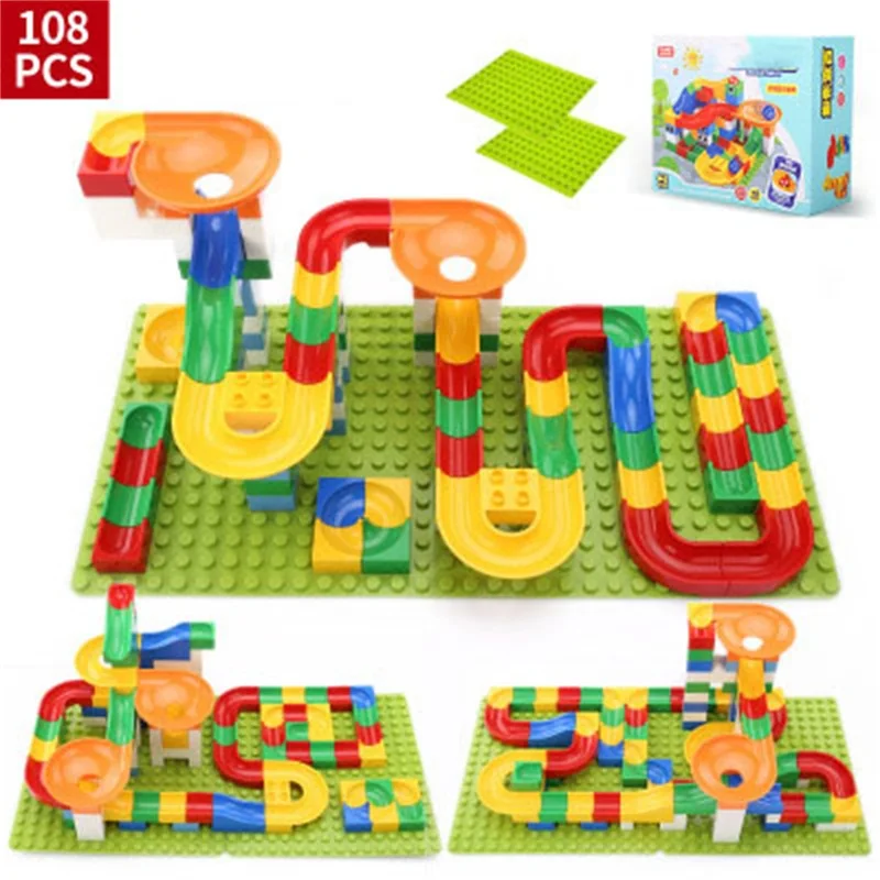 176PCS Building Blocks Marble Run Maze Balls Track Big Size Educational Bricks Compatible With Legoed Preschool 108pcs TOYS