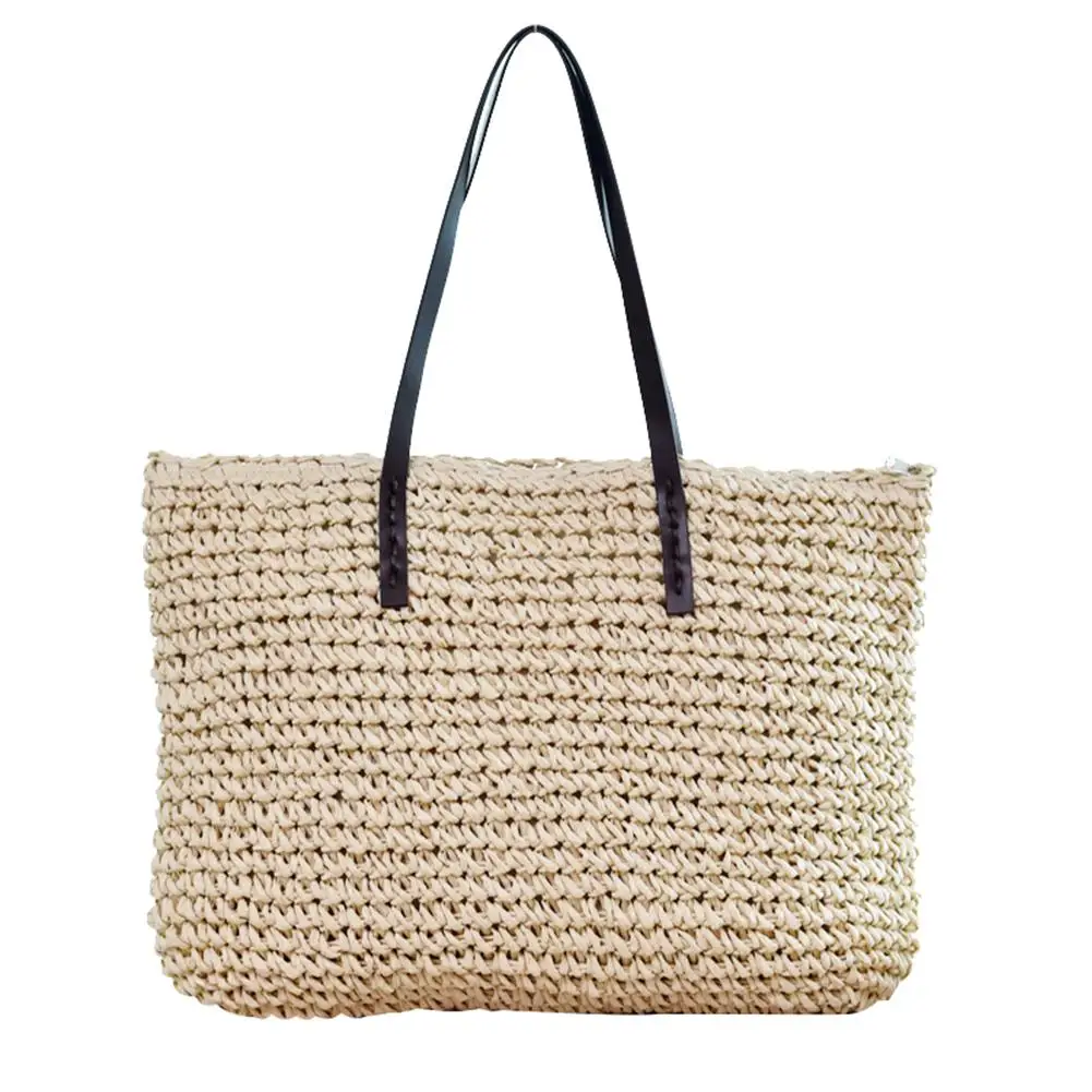

Women Rattan Wicker Woven Bag Large Capacity Beach Leisure Tote Shoulder Handbag