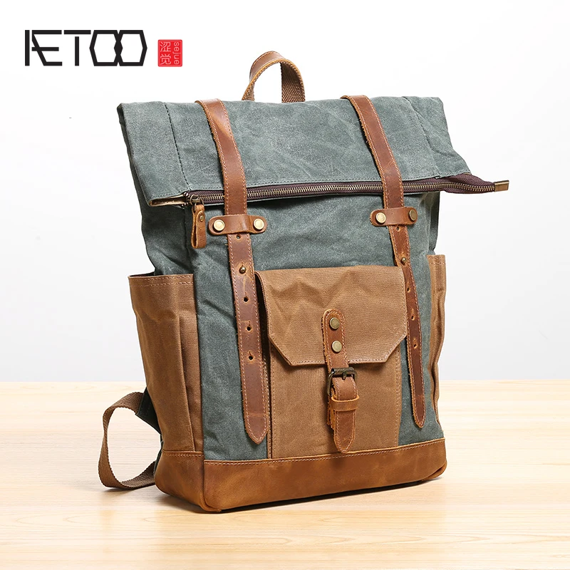

BJYL Shoulder bag male canvas backpack Large capacity waterproof outdoor travel Bag literary Retro College schoolbag