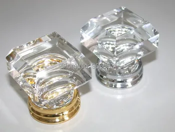 

50PCS/LOT FREE SHIPPING 33MM CLEAR SQUARE CRYSTAL KNOBS ON A GOLD BRASS BASE