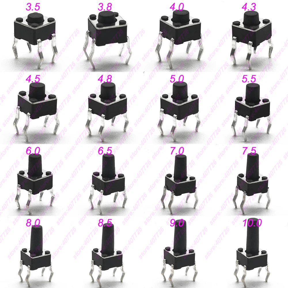 

50PCS 4.5X4.5MM H=3.5MM~10MM DIP 12V Micro Button Switch Tact Switch 260GF Momentary Tactical Push Button