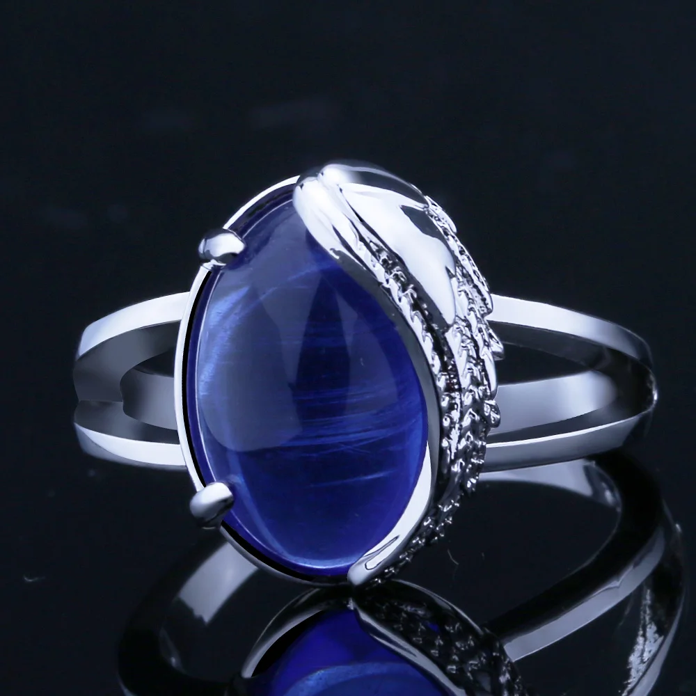 Waliicorners Ethnic Cocktail Party Rings For Ladies Fashion Half Angle Wings With Deep Blue Stone Women Party Ring 8 HTB1H0ghaVT7gK0jSZFpq6yTkpXab
