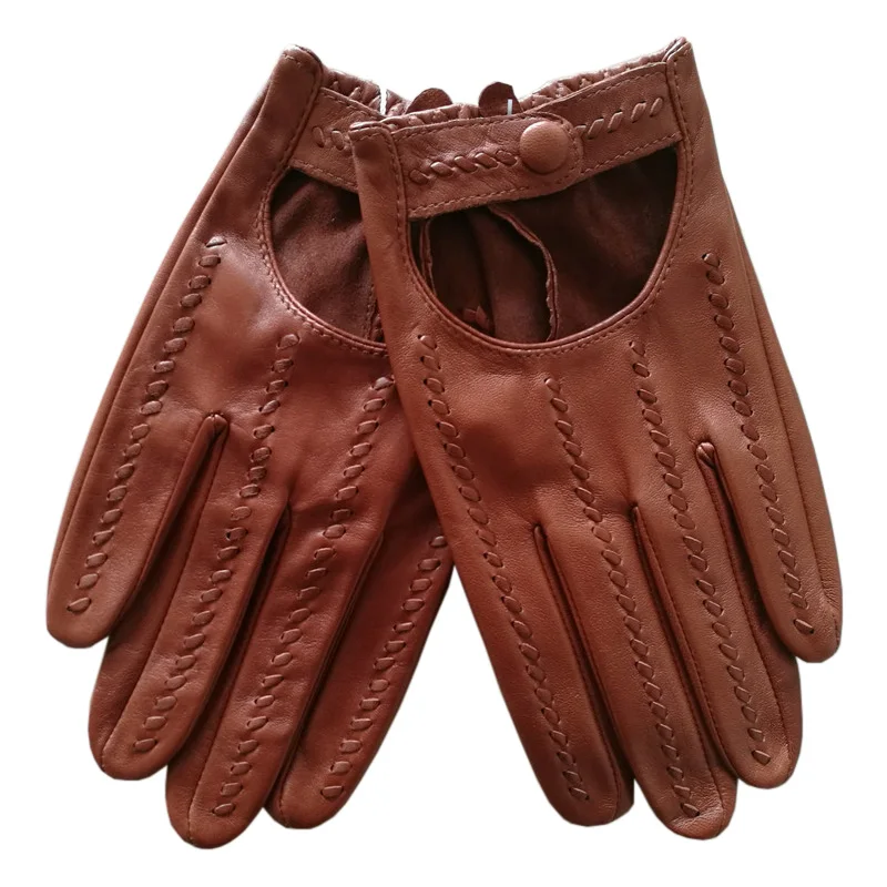 

Latest 2020 Man's Genuine Leather Gloves Spring Summer Breathable Thin Unlined Driving Tea Color Sheepskin Gloves Male M063N4