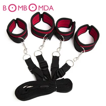 Tied Tease Under Bed Bondage Restraint Nylon Velvet Hand Cuffs & Ankle Cuffs Set Sex Products Sex Toys For Couples Sexy Games O3