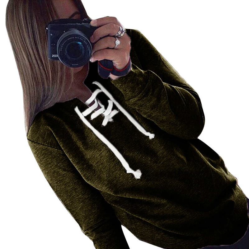 LASPERAL Casual Hoodies Women Fashion Lace Up Hoodies Sweatshirt Female Solid Pullover Hoodies Tracksuit Top Christmas Jumper