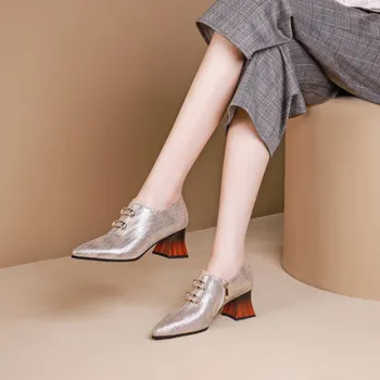 

MLJUESE 2020 women pumps sheepskin autumn spring gold color Metal decoration pointed toe high heels lady shoes party size 42