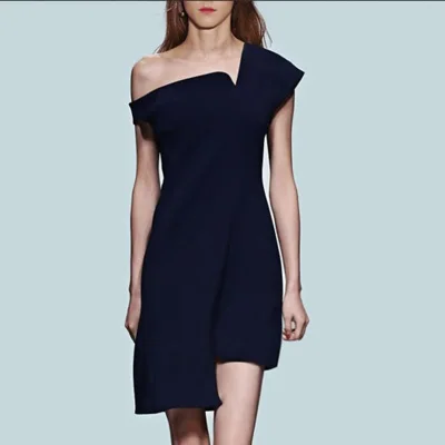 

Newest 2018 Spring Slash Neck Asymmetrical Runway Dress Fashion Women Off Shoulder Mini Short Christmas Party Dresses