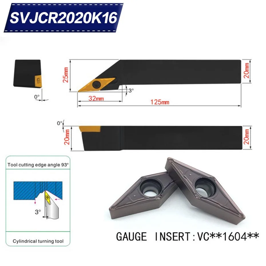 

SVJCR2020K16 93 Degrees External Turning Tool Holder For VCMT160404 VCMT160408 Used on CNC Lathe Machine